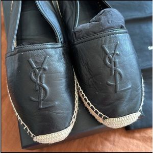 Yves Saint Laurent Espadrille Logo Flats- 38 YSL Black